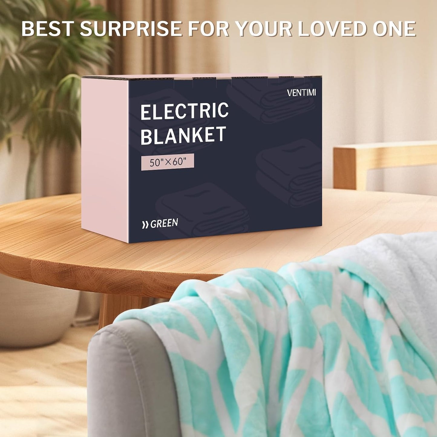 VENTIMI Electric Blanket Heated Throw, 50" x 60" Heated Blanket with 5 Heat Levels & 3 Hours Auto Off, Fast Heating Blankets with ETL & FCC Certification, Grey