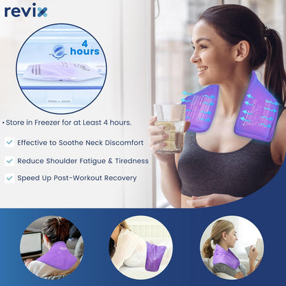 REVIX Neck Ice Pack Wrap – Reusable Hot Cold Gel Pack for Neck and Shoulder, Large Flexible Design with Soft Plush Lining, Cervical Gel Ice Wrap Ideal for Post-Workout Recovery, Fatigue & Relaxation