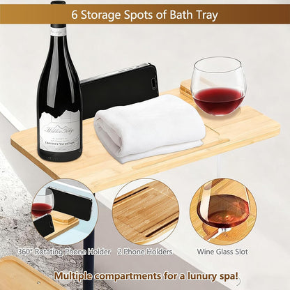 3 Layer Bathtub Tray Table,Bamboo Swivel Bathtub Side Table Height Adjustable,Freestanding Bathtub Tray for Tub Against Wall,Bathtub Accessories&Bathroom Organizer for Luxury Home Spa (Black)
