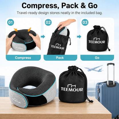 Travel Pillow Neck Pillow for Airplane Travel Essentials - Memory Foam Travel Neck Pillow, Stops Head Bobbing With Eye Mask & Earplugs, Portable Carry Bag for Long Flights| Airplane Accessories Black