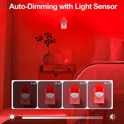 670nm Red & Amber Light Night Light for Sleep[2 Pack] - Zero Blue Light, with Dusk to Dawn Sensor Auto On/Off LED Red Night Light Plug into Wall for Nursery Bedroom Bathroom