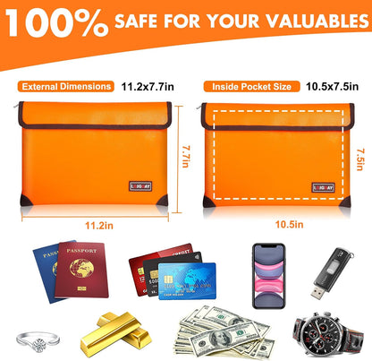 Fireproof Document Bag - with 5200°F Heat Insulated, Waterproof Fireproof Bag with Zipper, 8 Layers of Functional Materials, Fireproof Money Bag for Cash/Documents/Valuables, Fire bag 11"x7.7"
