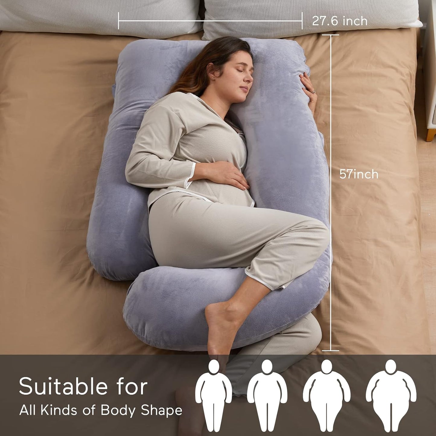 Momcozy Pregnancy Pillows with Cooling Cover, U-Shaped Full Body Maternity Pillow for Side Sleepers 57 Inch - Support for Back, Hip, Belly, Legs for Pregnant Women