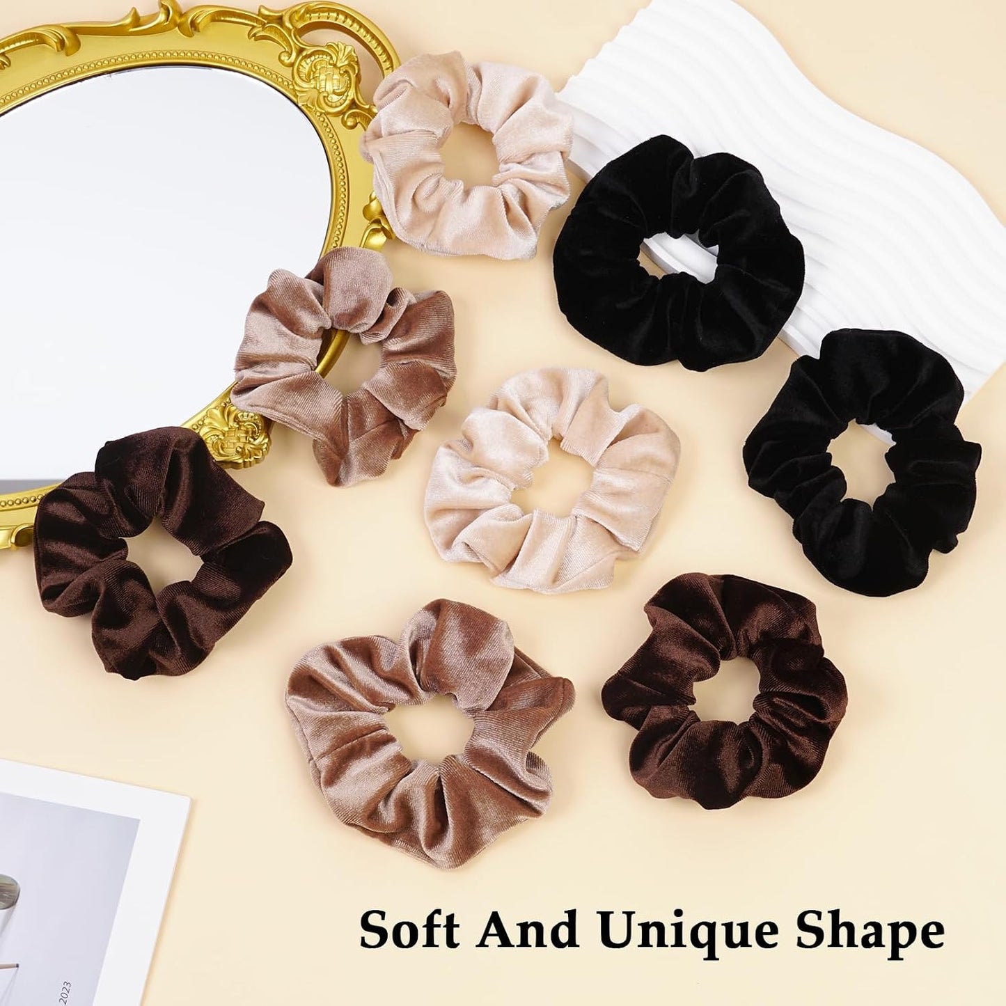 Satin Scrunchies for Women – 8PCS Blush & Brown Silk Hair Ties Set – No Crease, Frizz-Free, Gentle Elastic Hair Bands, Soft & Stylish Everyday Hair Accessories Gifts
