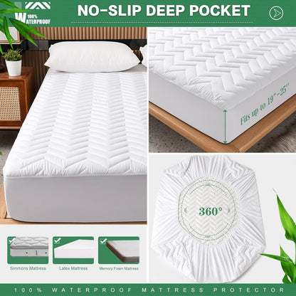 UNILIBRA Queen Mattress Protector Waterproof, Deep Pocket Mattress Pad Cover Fits to 6''-21'', Breathable Hollow Cotton Filling Quilted Mattress Protector for Queen Size