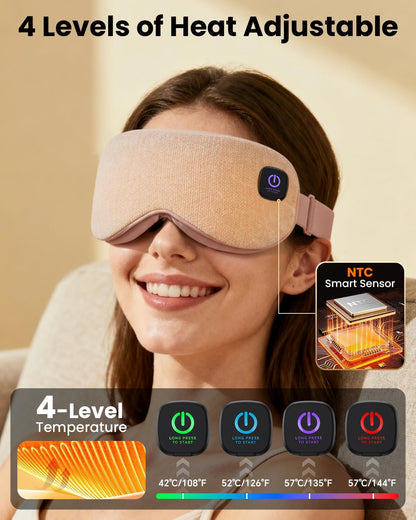 Cordless Heated Eye Mask with 1500mAh Large Battery, 4 Heat Levels & 100% Blackout for Dry Eyes Relief, Fast Heating Eye Heating Pad with 2 Washable Covers for Sleep, Travel, MGD, Blepharitis