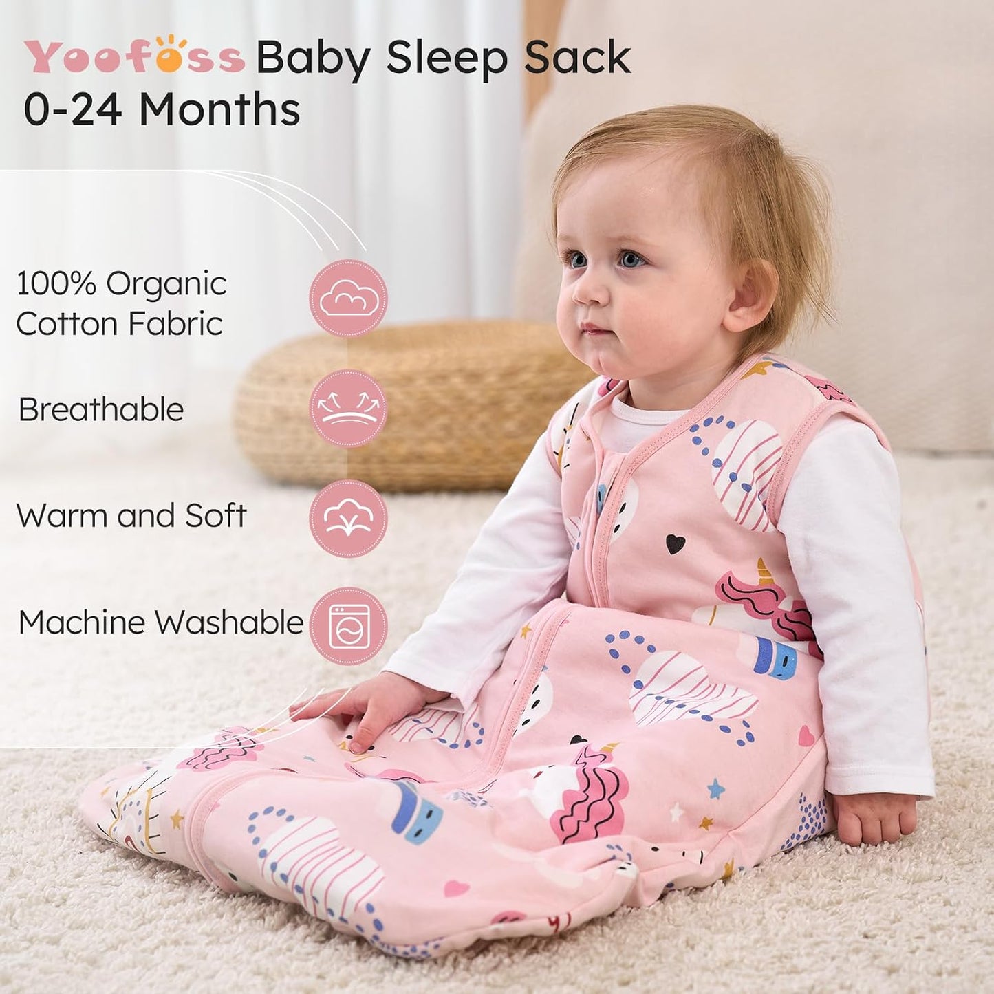 Yoofoss Baby Sleep Sack Baby Wearable Blanket 100% Cotton 2-Way Zipper Toddler Sleeping Sack