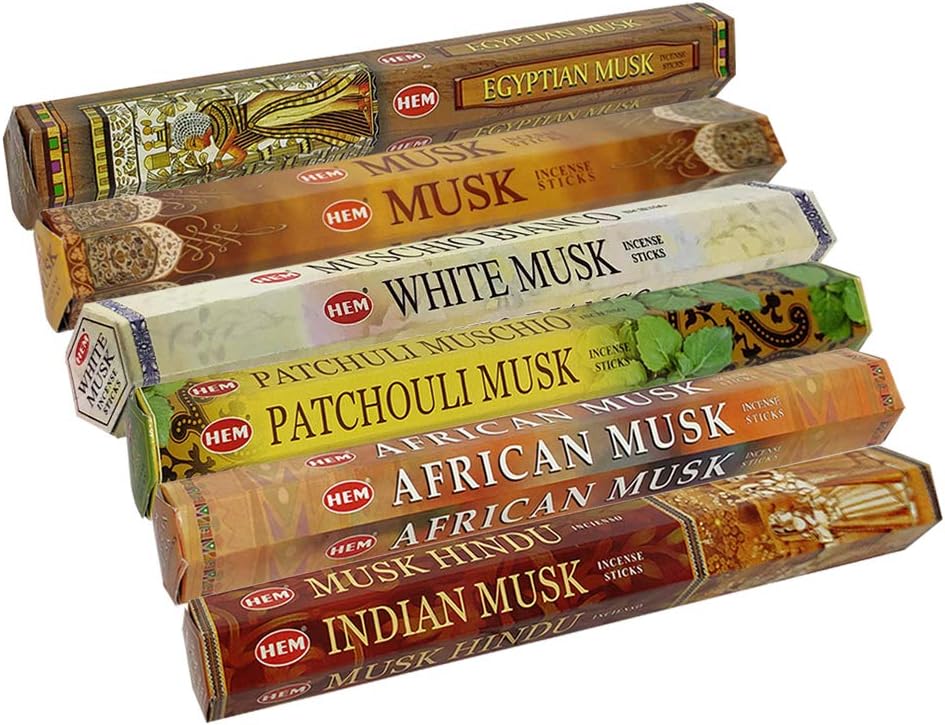 Hem Incense Sticks Variety Pack #23-120 Insence-Sticks (6 Incents x 20 Insense) + Incense Stick Holder with 6 Most Liked Scents Including Patchouli Dragons Blood White Sage Frankincense-Myrrh