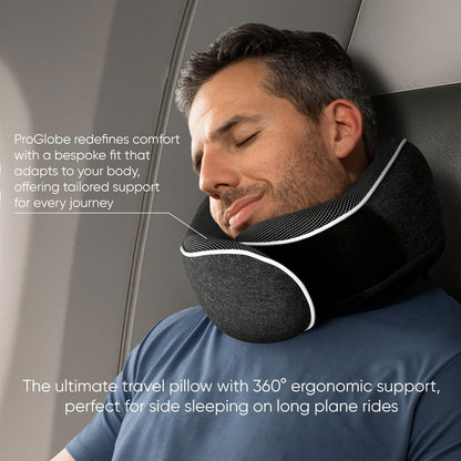 Proglobe Travel Neck Pillow for Airplanes, Long Haul Flight Kit, Grey