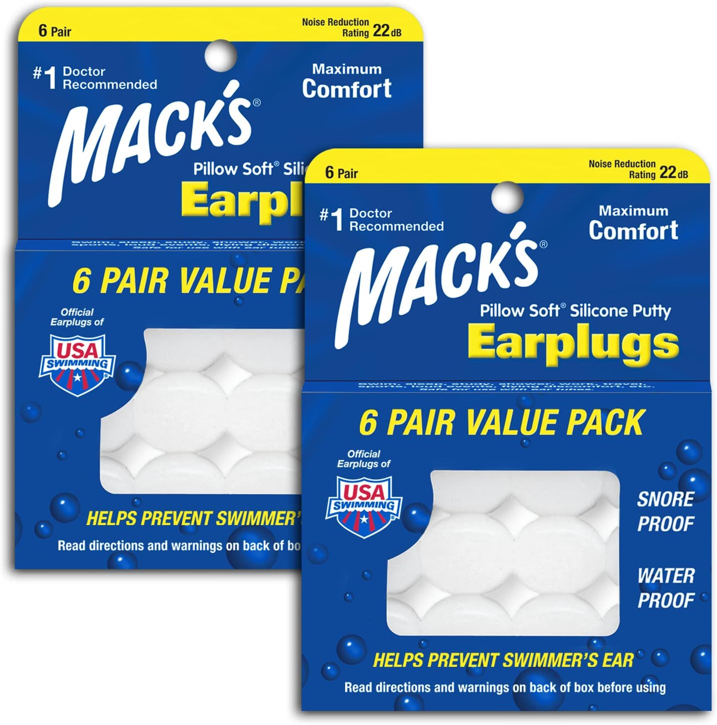 Mack's Pillow Soft Silicone Earplugs - 6 Pair (Pack of 8), Value Pack – The Original Moldable Silicone Putty Ear Plugs for Sleeping, Snoring, Swimming, Travel, Concerts and Studying