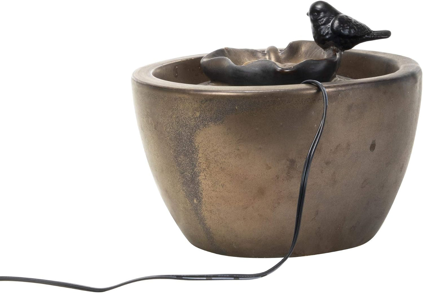 Foreside Home & Garden Bronze Bird on Leaf Indoor Water Fountain with Pump