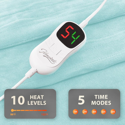 Homemate Heated Blanket Electric Throw - 50"x60" Heating Blanket Throw 1/2/4/6/8 Hours Auto-Off 10 Heat Level Over-Heat Protection Flannel Sherpa ETL Certification