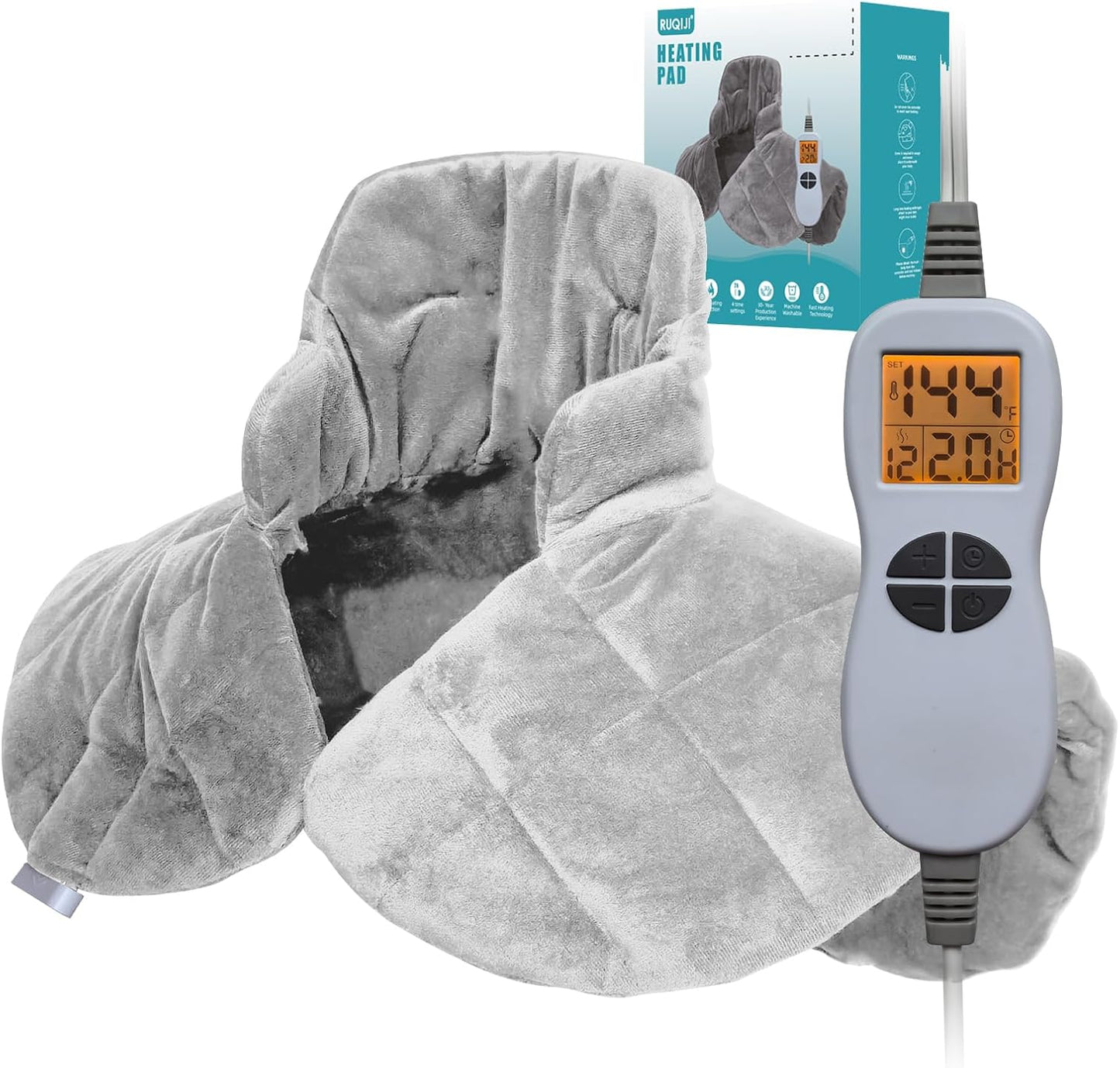 Ruqiji 19" x 24" Weighted Neck&Shoulder Heating Pad, 2.5lbs with 12 Temperature Settings&Countdown Timer,Pain Relief for Neck/Shoulders/Menstrual Pain(Dark Gray)