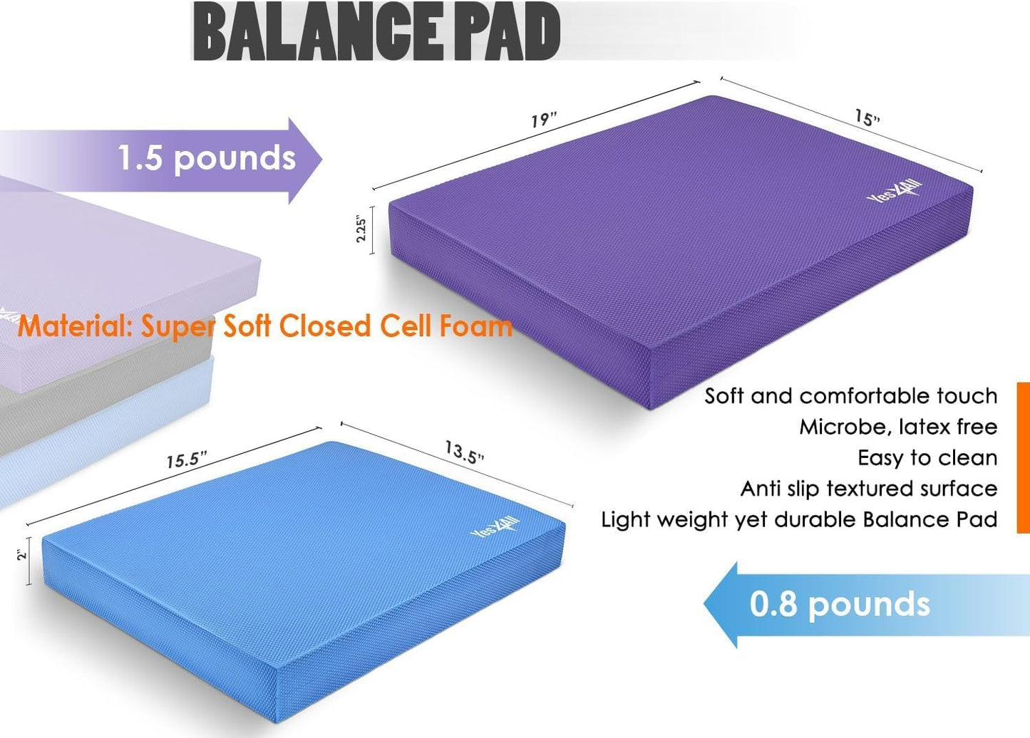 Yes4All Balance Pad, Nonslip TPE Foam Balance Pad with Upgraded Sizes - L, XL, XXL Balance Mat for Fitness, Yoga & Stability Training - Multicolor Options