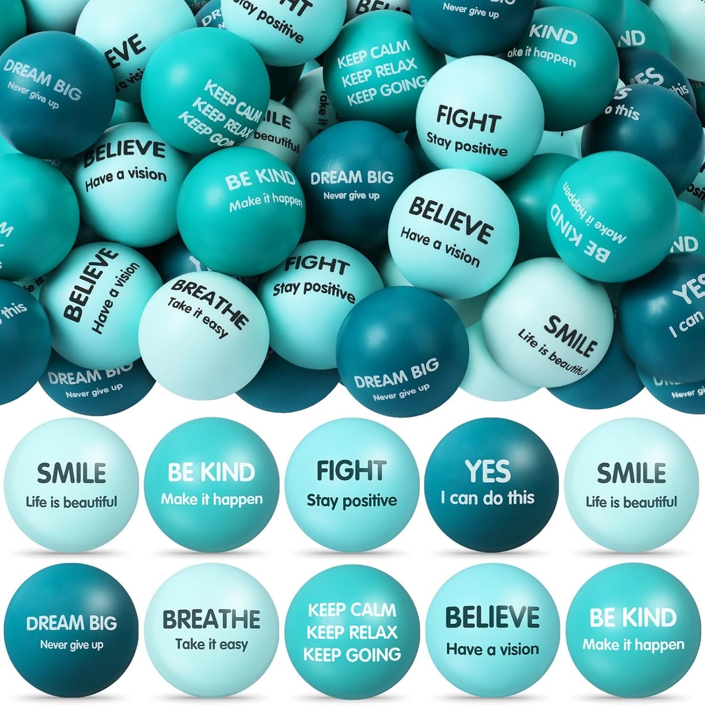 Liliful 100 Pcs Motivational Stress Balls Bulk Inspirational Squeeze Balls for Adults Anxiety Relief Fidget Toys Office Employee Gifts Classroom Rewards 2.2 Inch (Bright Colors)