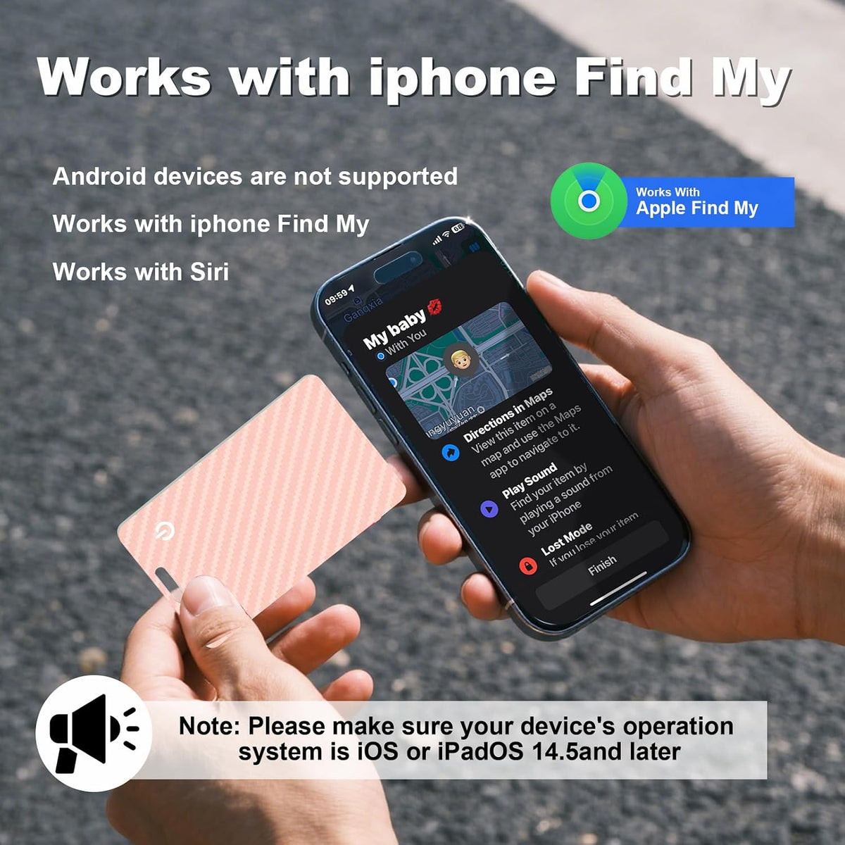 Wallet Tracker Card, Slim Rechargeable Bluetooth Item Locator, Smart Finder Compatible with Apple Find My for Wallet, Luggage, Passport, IP68 Waterproof (iOS Only) (Carbon Fiber Black)