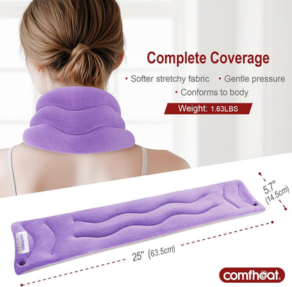 Neck Heating Pad Microwavable for Pain Relief, Moist Hot Compress Microwave Neck Warmer Wrap FSA Eligible HSA for Sore Muscles Relief, Lavender Aroma, 25 x 5.7 Inches, Blue