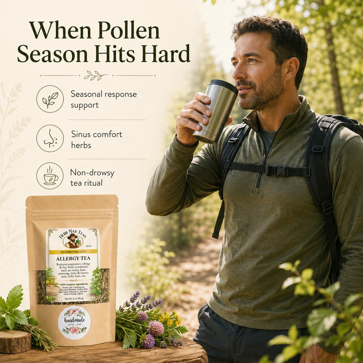 ALLERGY TEA – Herbal blend for seasonal irritation: sneezing, runny nose & itchy eyes – Formulated by Master herbalist Khabir – 100% Organic, Non-GMO, No Additives