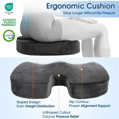 CloudBliss Lumbar Support Pillow & Seat Cushion Set for Office Chair, Desk Chair, Wheelchair & Car – Memory Foam Back Support, Ergonomic Chair Cushions, Sciatica Pain Relief, Home Essentials, Black