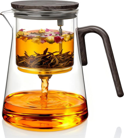 ZENS Magnetic Tea Pot, Enchanted Glass Teapot with Infuser and Magnetic Suction Lid for Mess-Free Loose Tea Diffusers, Walnut Wood Handle, Tea Lovers Gifts