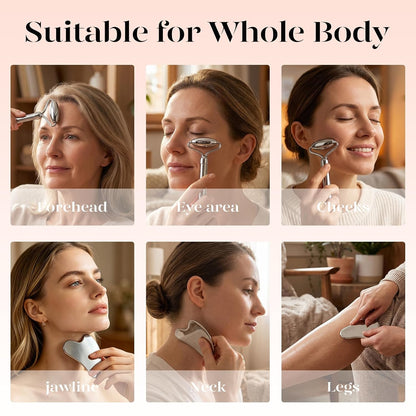 BAIMEI IcyMe Rose Quartz Roller & Gua Sha Facial Tool Set for Depuffing