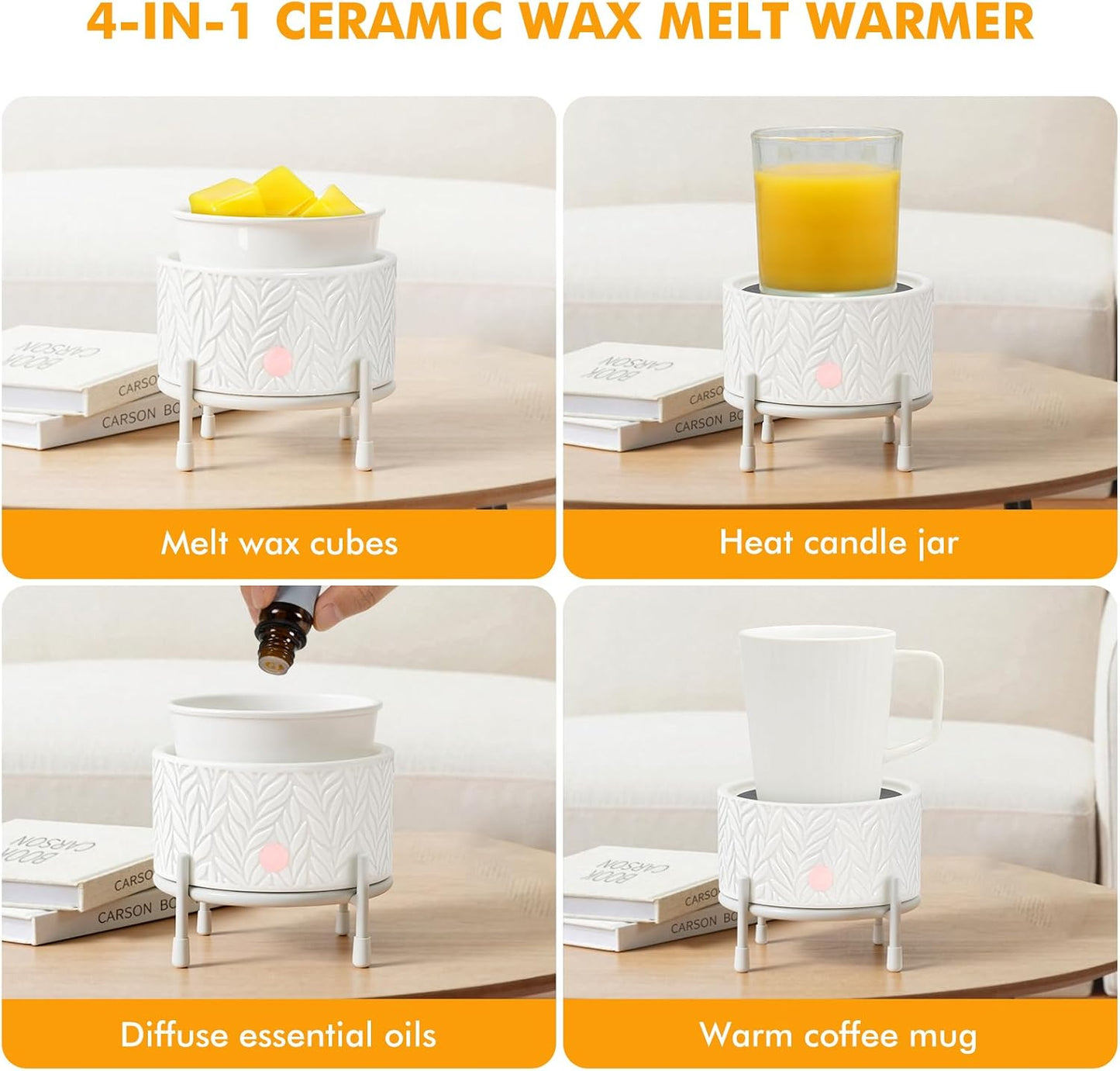 EQUSUPRO Wax Melt Warmer for Scented Wax Melts 3-in-1 Electric Ceramic Candle Wax Warmer Burner Fragrance Wax Melter for Home Office Bedroom Gift & Decor (Leaf)