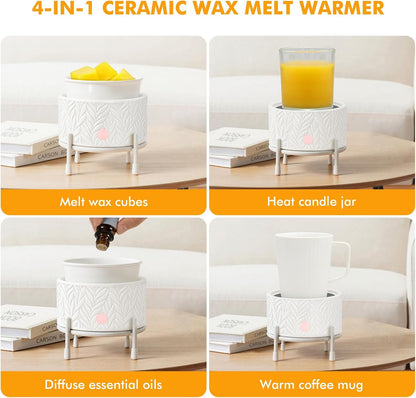 EQUSUPRO Wax Melt Warmer for Scented Wax Melts 3-in-1 Electric Ceramic Candle Wax Warmer Burner Fragrance Wax Melter for Home Office Bedroom Gift & Decor (Leaf)