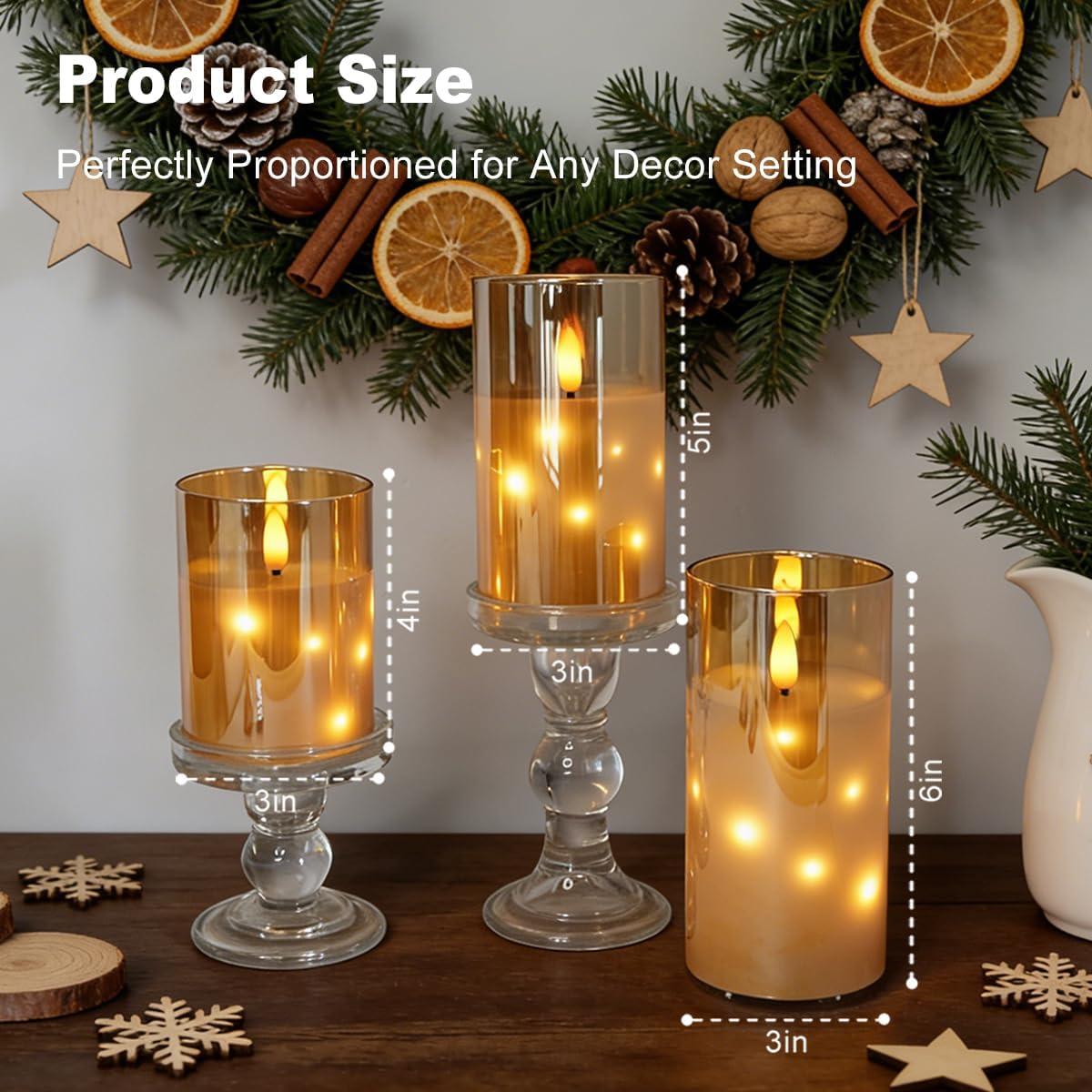 LEDHOLYT Rechargeable Flameless Glass Pillar Candles–Gifts for Women,–Set of 3, Realistic Flickering LED Flame,Remote & Timer, Ideal for Living Room, Bedroom & Halloween Festival Home Party Decor