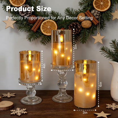 LEDHOLYT Rechargeable Flameless Glass Pillar Candles–Gifts for Women,–Set of 3, Realistic Flickering LED Flame,Remote & Timer, Ideal for Living Room, Bedroom & Halloween Festival Home Party Decor