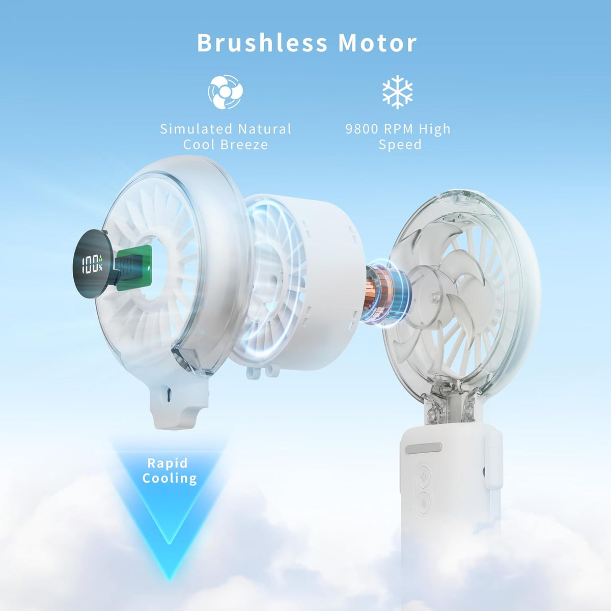 VEWINGL Portable Misting Fan, 110° Foldable Handheld Fan, 5 Speed