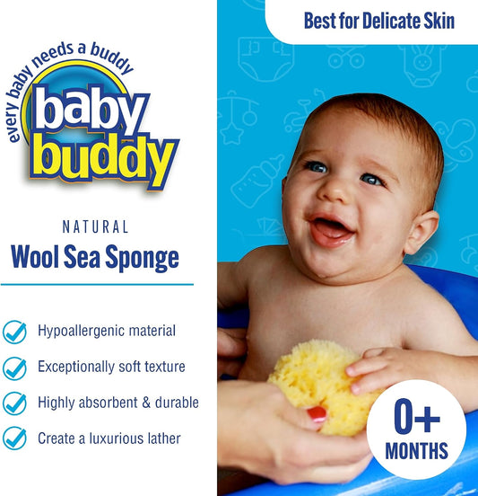 Baby Buddy Natural Wool Sea Sponge, Newborn Bath Time Essential, Ultra Soft for Delicate Skin, Hypoallergenic and Biodegradable, 2 Pack