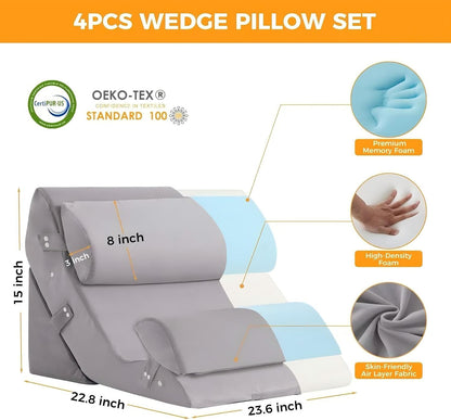 Ruqmuis Wedge Pillow Set for After Surgery, Bed Wedge Pillow, White