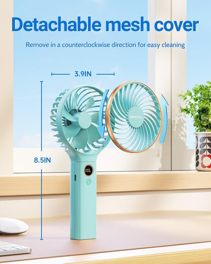 SWEETFULL Handheld Portable Fan, 5000mAh Rechargeable Battery, 6 Speed Wind, LED Digital Display, Foldable Electric Personal Mini Travel Fan with Backup Power, Summer Essentials Gifts for Women Girl