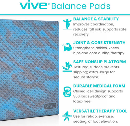 Vive Balance Pad - Foam Large Yoga Mat Trainer for Physical Therapy, Stability Workout, Knee and Ankle Exercise, Strength Training, Rehab - Chair Cushion for Adults, Kids, and Travel
