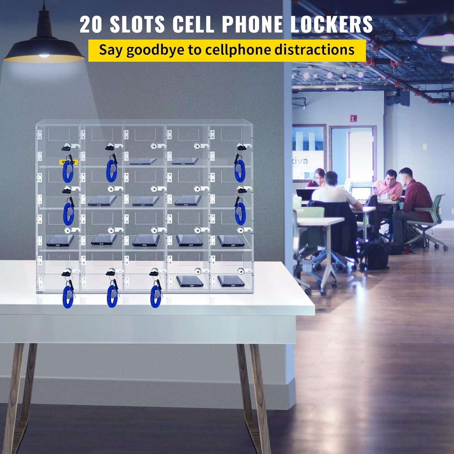VEVOR Cell Phone Storage Locker, 10 Slots Acrylic Material with Door Locks and Keys, Wall-Mounted Cabinet Pocket Office Classroom Gym Box, Clear