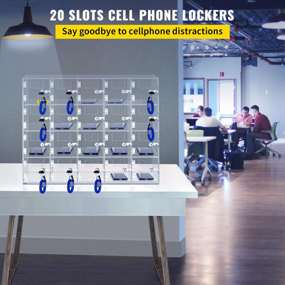 VEVOR Cell Phone Storage Locker, 10 Slots Acrylic Material with Door Locks and Keys, Wall-Mounted Cabinet Pocket Office Classroom Gym Box, Clear