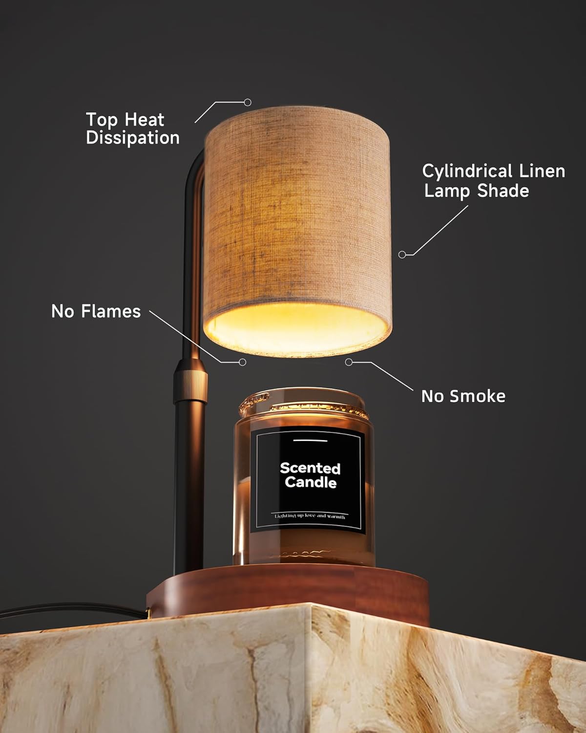 Candle Warmer Lamp with Timer & Dimmer for Yankee Candles, Adjustable Height Candle Warmer for Jar Candles, Wax Melt Lamp for Home Decor & Gifts, Black, 2 Bulbs