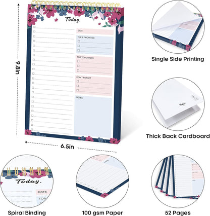 Taja To Do List Notepad - To Do List Notebook for Work with 52 Sheets, 9.8" x 6.5", Undated Daily Planner Perfect for Daily Tasks and Goal Setting, Notepad Suitable for Office, Home & School - Violet Dream
