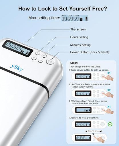 ySky Metal Phone Lock Box with Timer,Portable Timed Phone Lock Box for iPhone and Android Phones, Self-Control Timer Phone Locker to Help Kids,Students to Reduce Screen time,Phone Jail Box