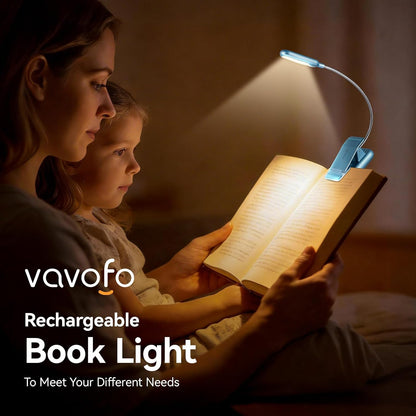 VAVOFO Clip On Book Light for Bed Kids, 7 LED Reading Light with 9-Level Warm Cool White Daylight, Eye Care Lamp with Power Indicator for Bookworms (Blue)