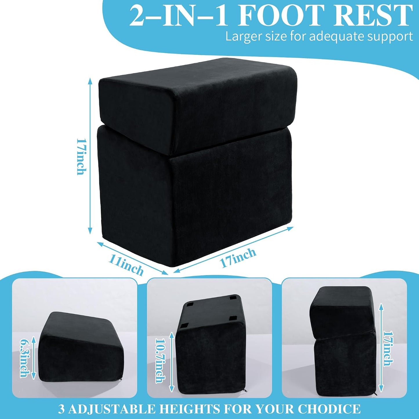 Under Desk Foot Rest, ROYALAY Ergonomic Office Footrest with 3 Adjustable Heights, High-Density Memory Foam Leg Rest for Home, Travel, Airplane with Washable Cover