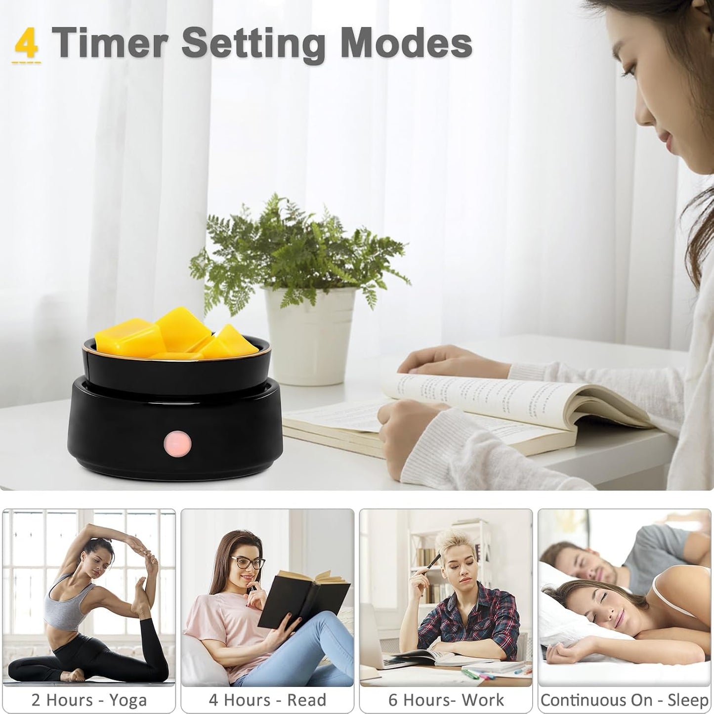 Candle Wax Melt Warmer with Safety Timer Auto Shut-Off Ceramic Electric Wax Burner Melter Timer Adjust Fragrance Intensity for Scented Wax Melts Candle Jars Essential Oils Home Office Gift Decor
