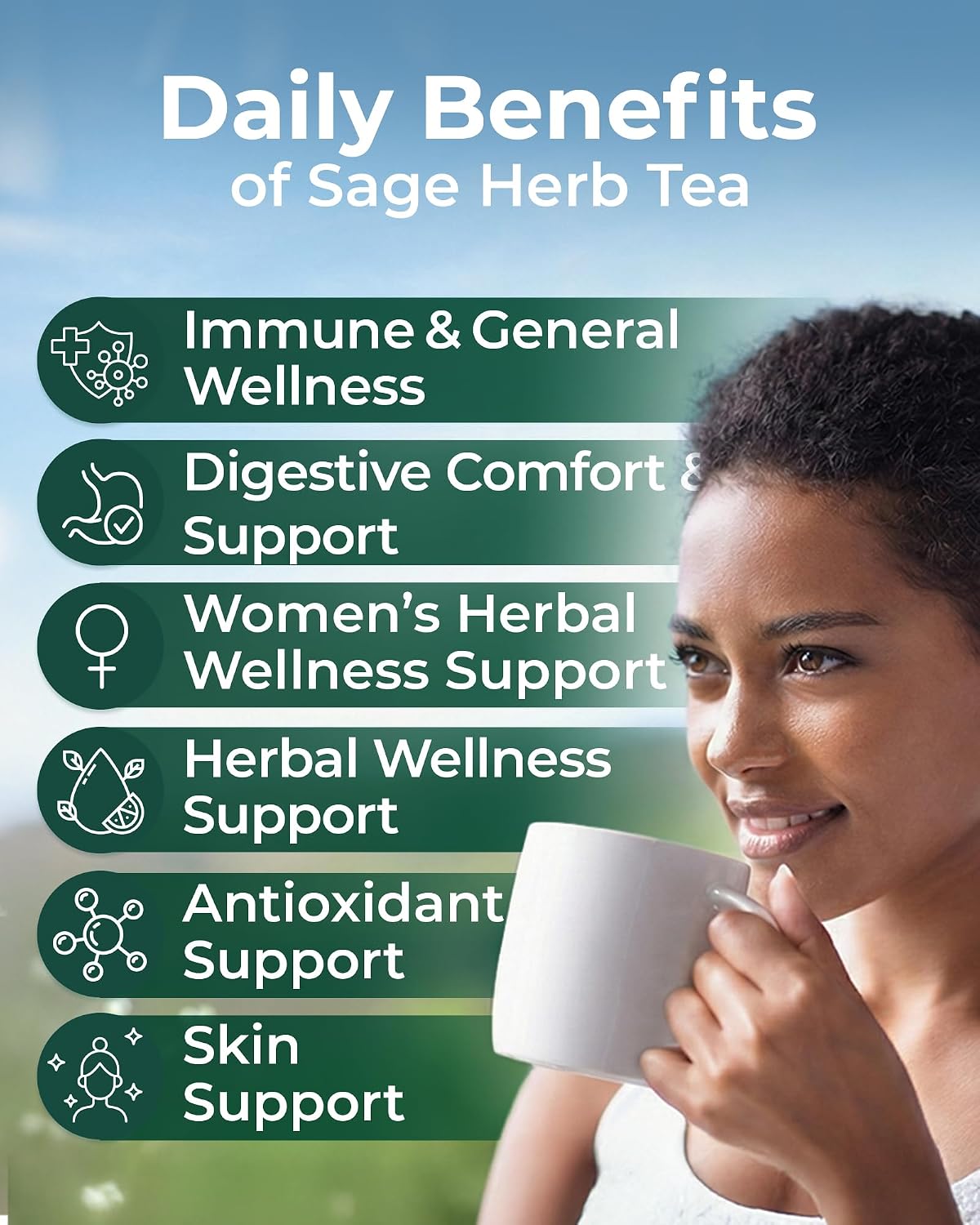 100 Bags Dried Sage Herb Herbs Tea (Salvia officinalis) - 100 count Tea Bags Sage Herbal Tea
