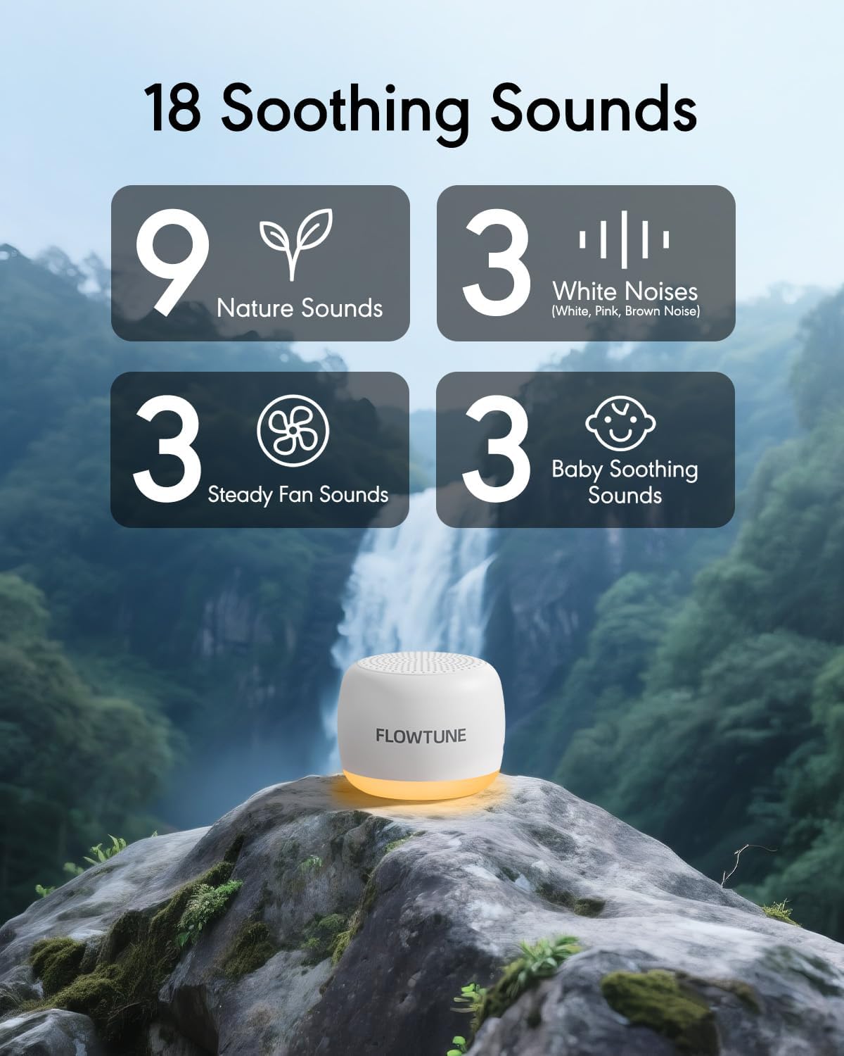 FLOWTUNE Sound Machine White Noise Machine for Baby Adults, 18 Non-looping Sounds, Timer, Memory Function, Portable Sleep Sound Therapy Gift (Mint Green)