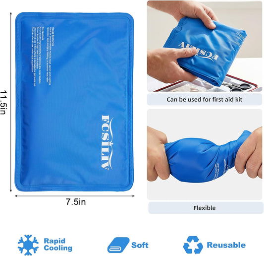 Reusable Ice Packs for Injuries - Flexible Ice Pack for Injuries - Gel Cold Pack Stays Soft When Frozen for Shoulder, Knee, Ankle, Back Pain Relief, Swelling & Bruises - 7.5"x11.5"