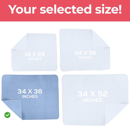 Utopia Bedding Washable Underpads 34" x 36" (Pack of 4), Waterproof Reusable Heavy Absorbency Incontinence Bed Pads for Adults, Kids, Elderly and Pets, Bedwetting Pads for Sofa and Couch (Blue)