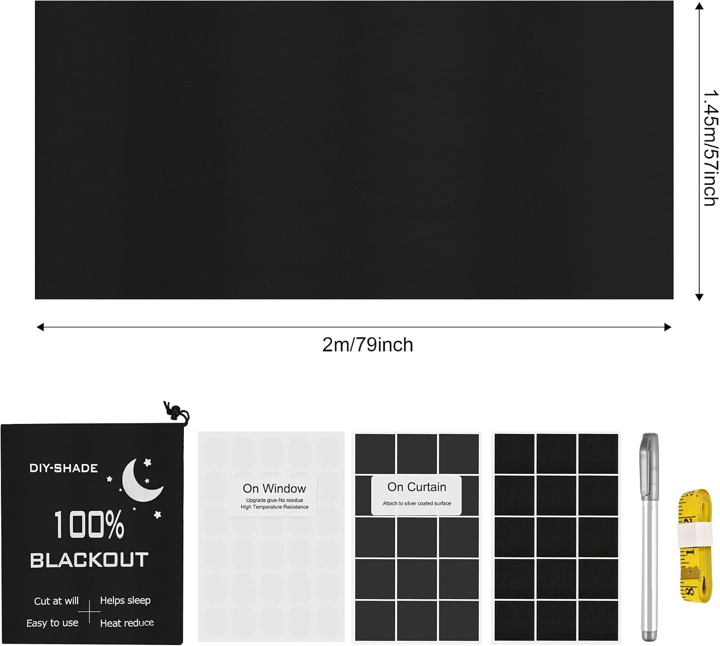 Blackout Window Cover, Upgraded Hook and Loop - Portable Shades No Residue and Longer Lasting, 100% Blackout Blinds for Window 79″ x 57″, Black Out Curtains for Bedroom and Baby Room 2m