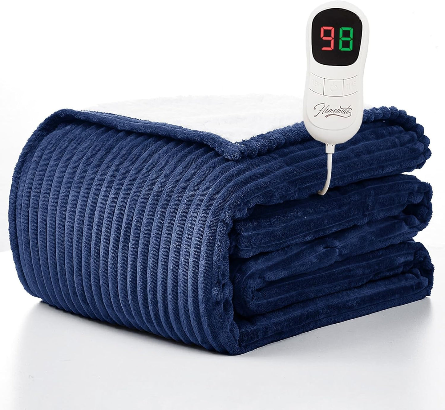 Homemate Heated Blanket Electric Throw - 50"x60" Heating Blanket Throw 1/2/4/6/8 Hours Auto-Off 10 Heat Levels Over-Heat Protection Soft Flannel Sherpa Heater ETL Certification