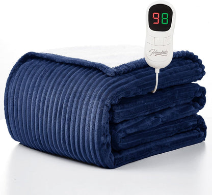 Homemate Heated Blanket Electric Throw - 50"x60" Heating Blanket Throw 1/2/4/6/8 Hours Auto-Off 10 Heat Levels Over-Heat Protection Soft Flannel Sherpa Heater ETL Certification