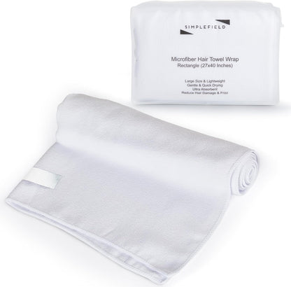 SimpleField Large Microfiber Hair Towel Wrap (27x40 Inches) for Women, Anti-Frizz Flat Rectangle Drying Towel with Full Hair Coverage Design, Elastic Band for Long, Curly and Thick Hair (Beige)